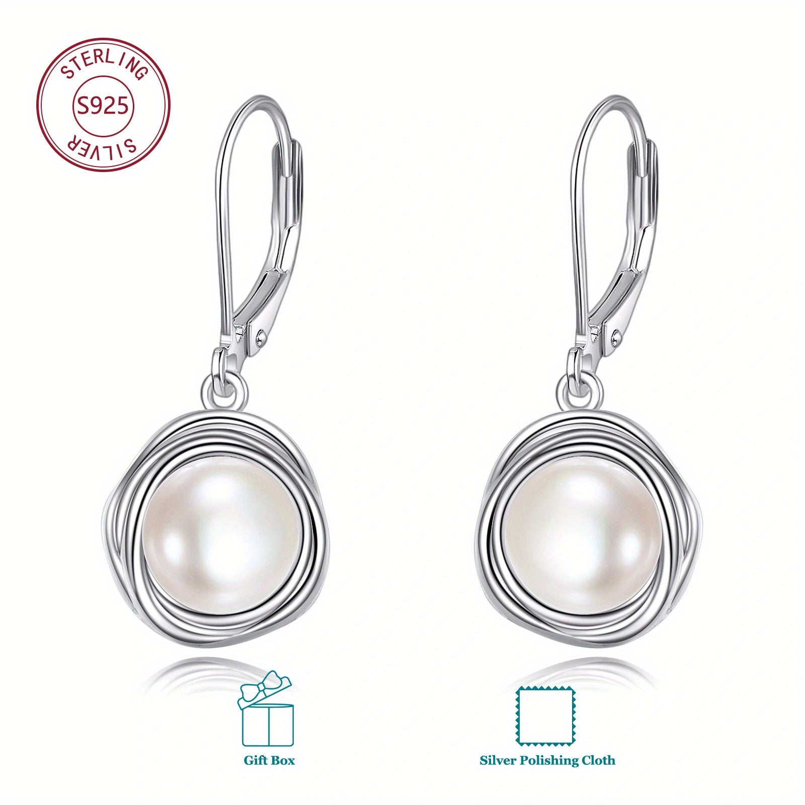 925 Sterling Silvery Black Imitation Pearl Earrings French Buckle Imitation Pearl Spiral Dropped Earrings for Women's Imitation Pearl Jewelry