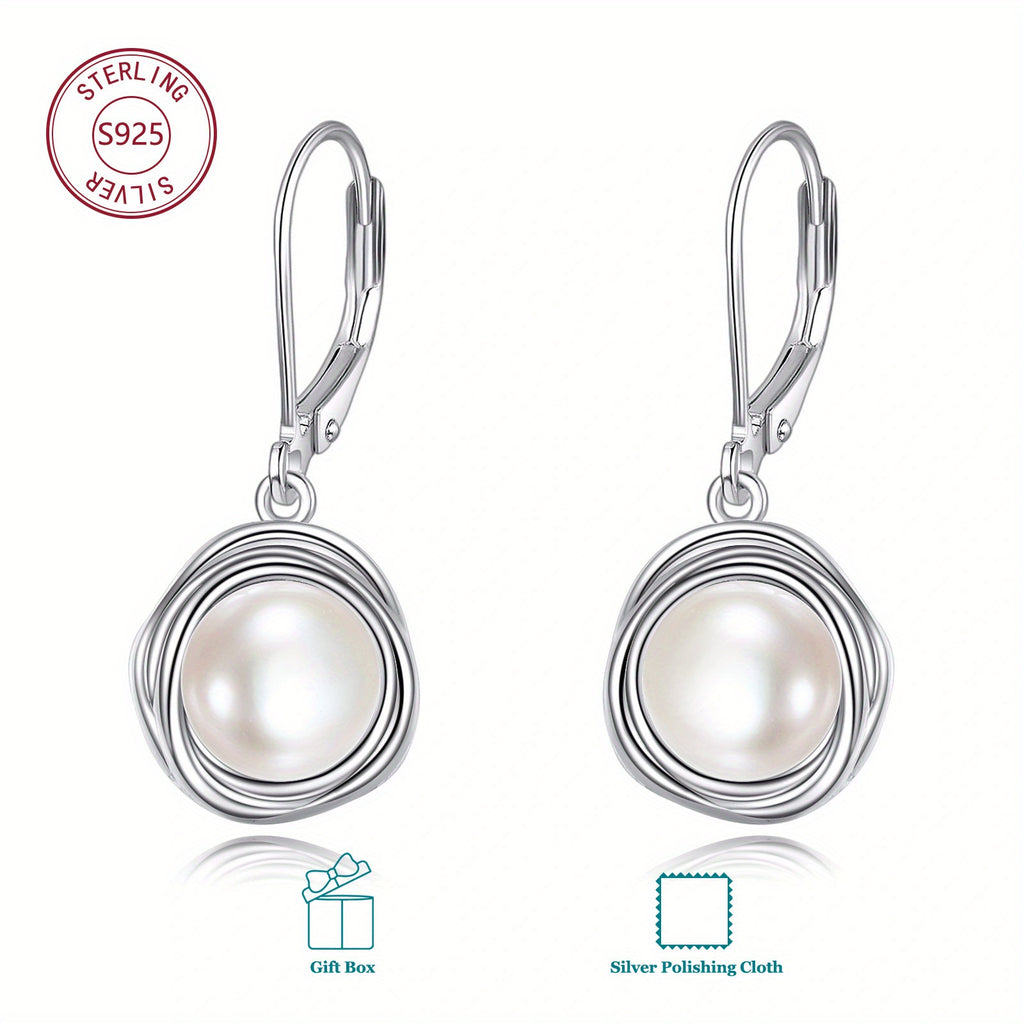 925 Sterling Silvery Black Imitation Pearl Earrings French Buckle Imitation Pearl Spiral Dropped Earrings for Women's Imitation Pearl Jewelry