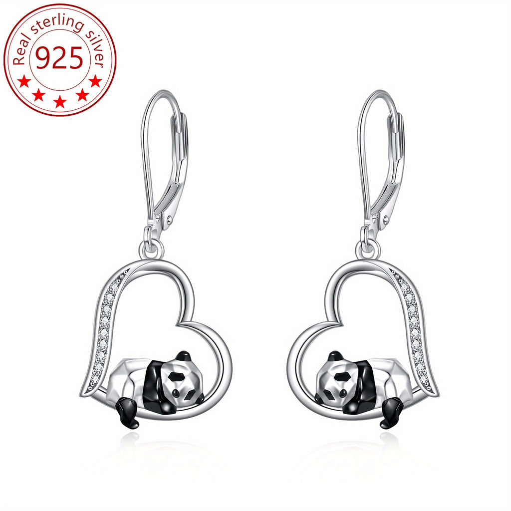 YFN Heart Earrings Cute Animal Dangle Earrings for Her 925 Sterling Silver Panda Jewelry Packaged with Jewelry Box Panda Earrings Birthday Gifts for Her Women