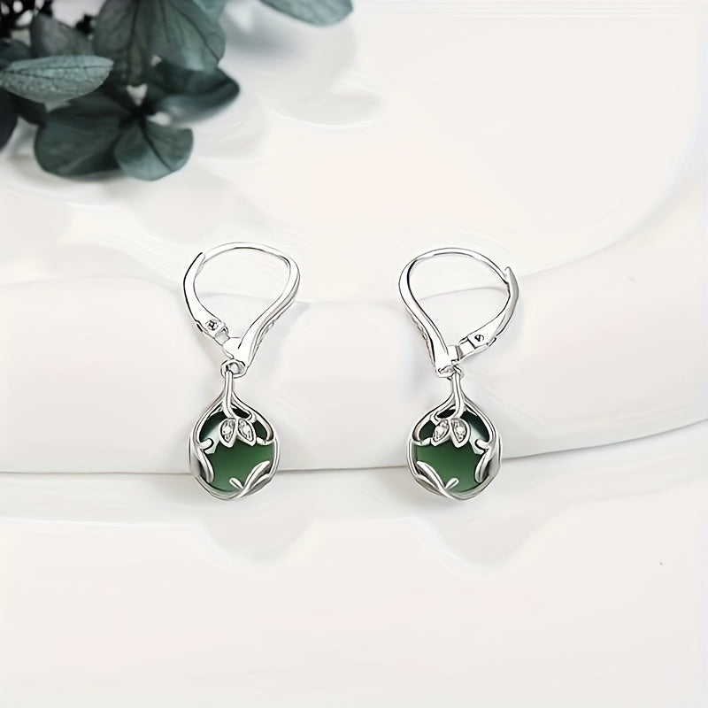 925 Pure Silvery Earrings Flower Drop Green Earrings Jewelry