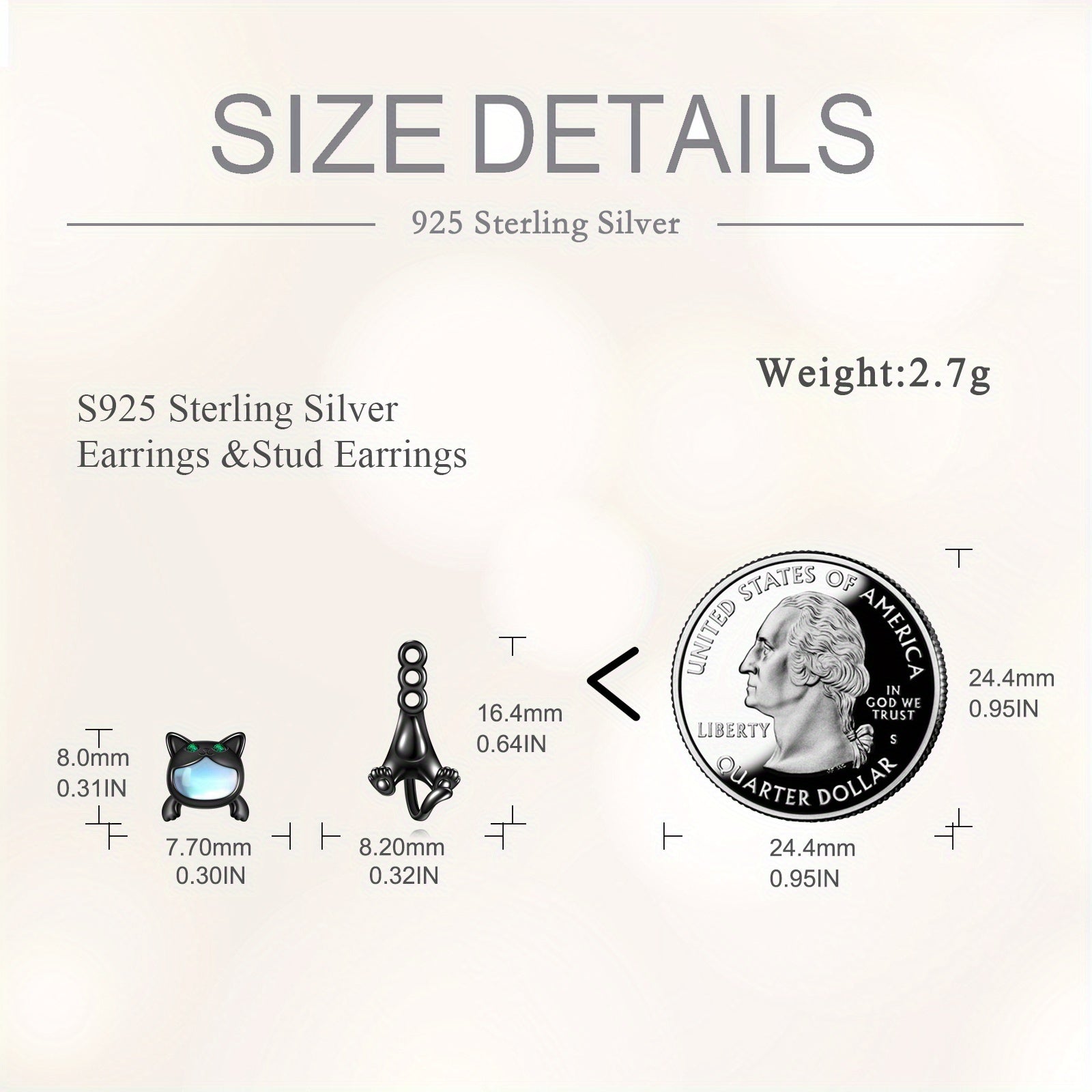 925 Sterling Silvery Gunmetal Moonstone Black Cat Earrings Two Stacked Ways to Wear Cat Dangling Earrings Cat Earrings Stud Earrings